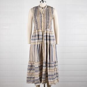 Laurel Grey Plus XXL Sleeveless Striped Summer Tier Maxi Dress Lined Cottagecore